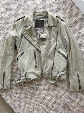 All Saints Sage Green Suede Moto Jacket - Women's